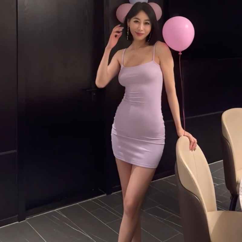 纯欲辣妹紧身吊带连衣裙紫色韵味莫代尔弹力显瘦性感包臀打底短裙