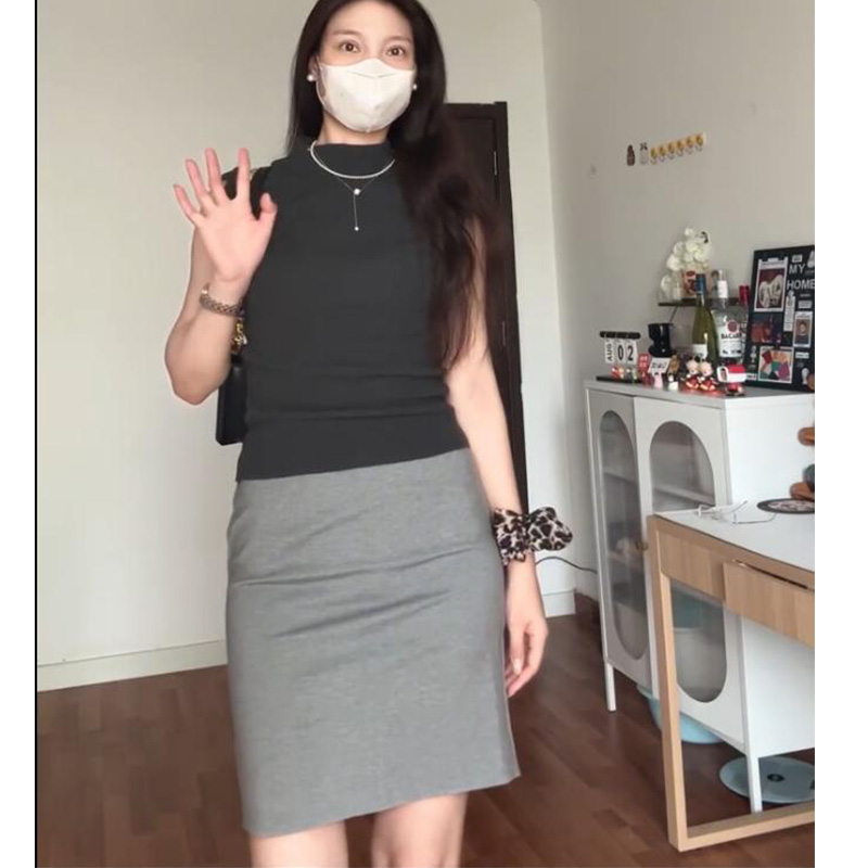 韩系御姐纯欲风套装女高腰气质包臀短裙半高领针织上衣两件套