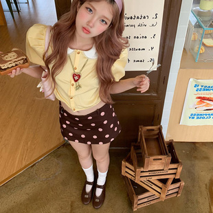 显瘦防走a字裙短裙半身裙女 春秋新款 美式 复古棕色波点低腰短裙裤
