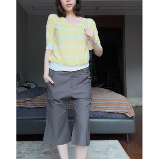 美式复古低档微喇七分裤女夏季新款时尚造型显瘦通勤修身百搭裤子