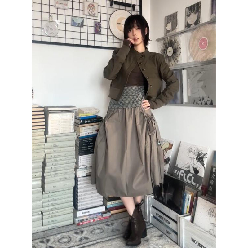 垂感吊坠挂绳下摆毛边半身裙