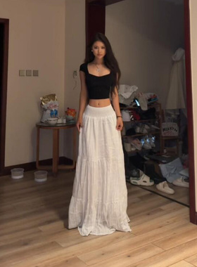 法式白色半身裙女2026春秋新款蛋糕裙可两穿高低腰宽松百搭长裙