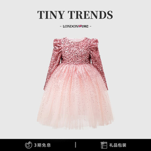 女童亮片公主裙秋冬新款高端女宝宝生日礼服裙儿童加绒网纱连衣裙