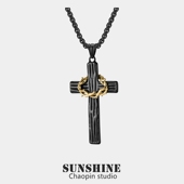 皇冠缠绕十字架项链荆棘藤蔓黑金钛钢不掉色吊坠高级感小众毛衣链