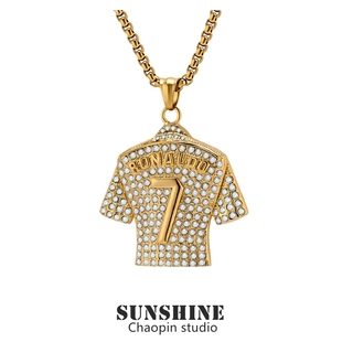 欧美足球梅西10号C罗7号球衣项链满钻钛钢个性嘻哈吊坠男潮配饰品