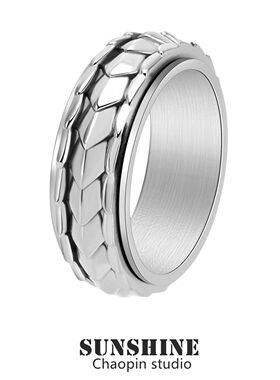 男潮龙鳞戒指钛钢解压可旋转