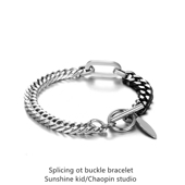 欧美嘻哈ins钛钢不掉色古巴链手链男士 拼接OT扣手饰小众个性 配饰