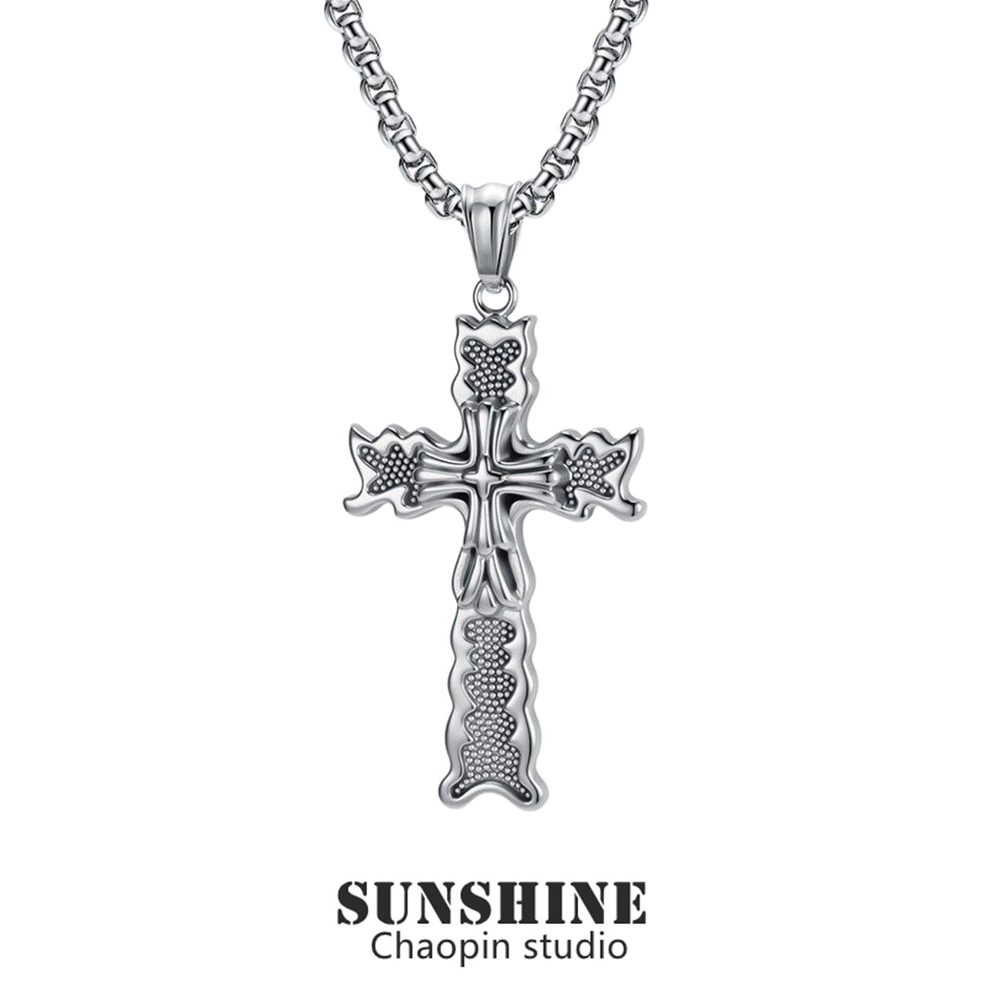 欧美潮酷钛钢十字架项链