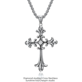 欧美哥特风复古十字架镶钻钛钢吊坠ins嘻哈男潮个性 百搭项链配饰