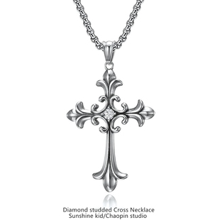 欧美哥特风复古十字架镶钻钛钢吊坠ins嘻哈男潮个性百搭项链配饰