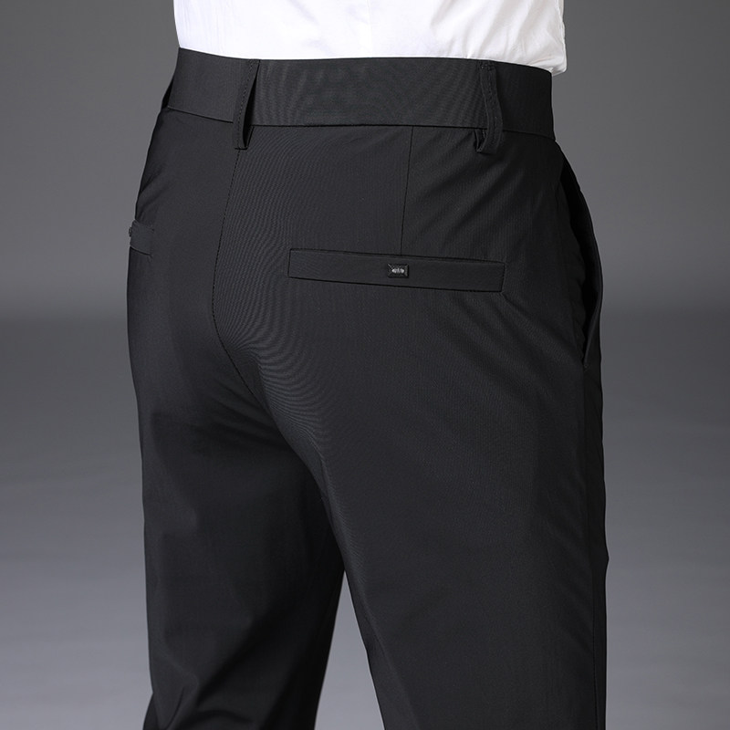 夏季黑色西裤男士轻奢时尚简约长裤商务修身直筒弹力纯色休闲裤子