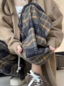 高腰垂感休闲显瘦复古拖地直筒阔腿裤 磨毛格子裤 子女秋冬2025新款