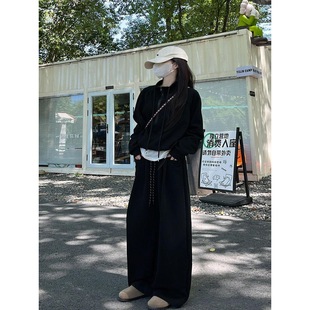 阔腿设计松弛感卫衣裤 2026秋季 新款 慵懒风休闲套装 子组合两件套装