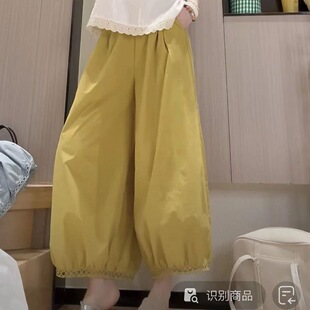 大码女装胖mm2026夏季新款时尚洋气宽松减龄显瘦镂空蕾丝花边裤子