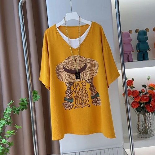 胖MM草帽图案设计短袖T恤