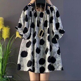 慵懒风T恤衫 大码 衬衫 减龄百搭时髦印花荷叶领短袖 胖MM2026夏新款