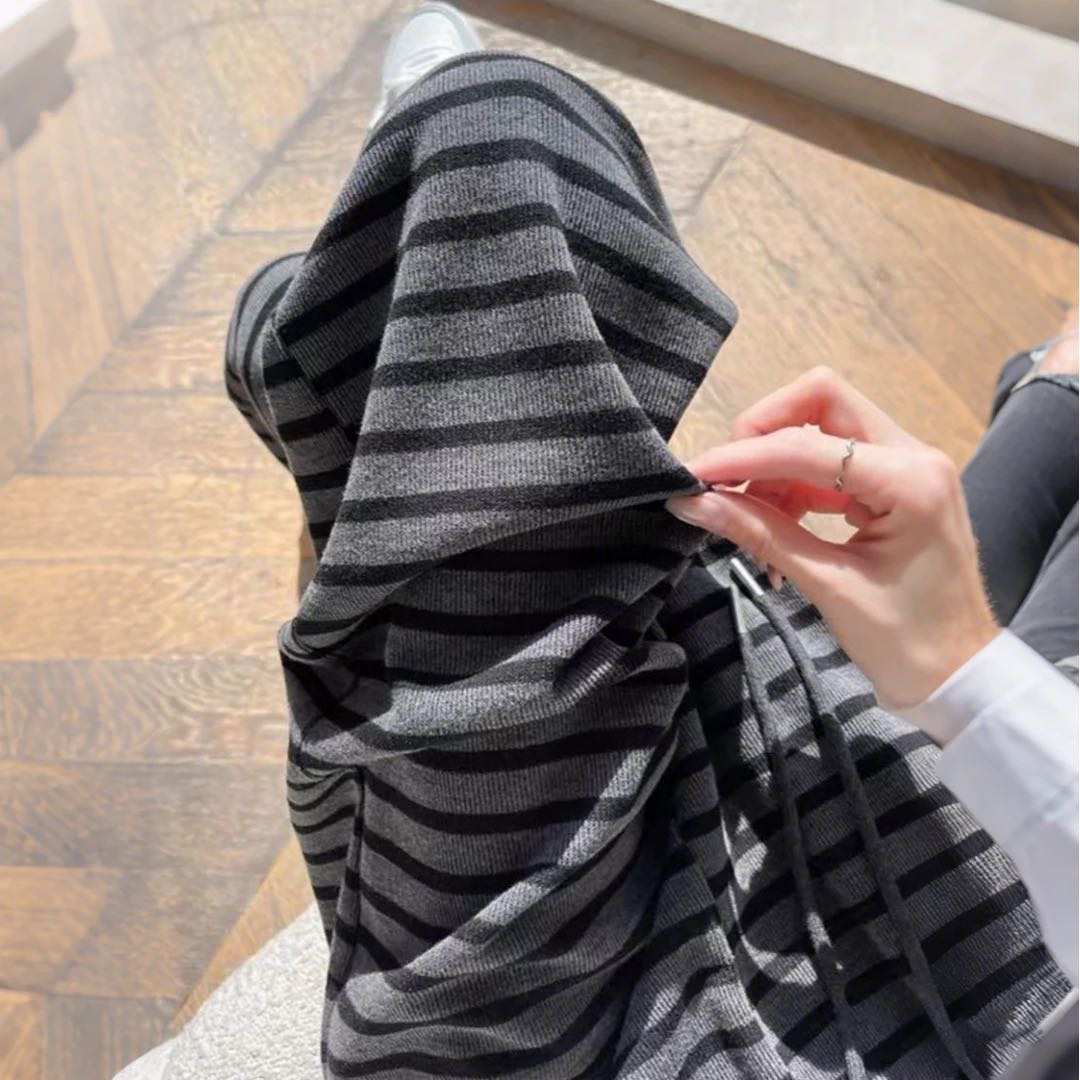 软糯2025秋季糯米撞色条纹阔腿裤