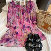 百搭紫罗兰印花上衣女洋气休闲宽松显瘦慵懒T恤短袖 大码 新款 夏季