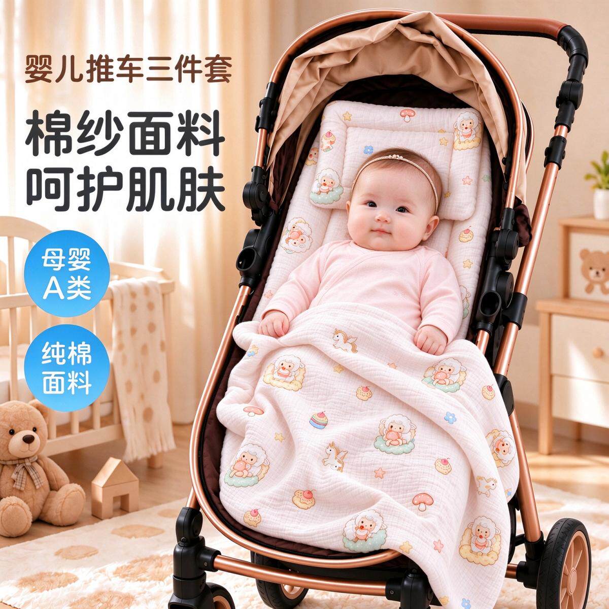 婴儿推车专用小被子加厚盖毯秋冬宝宝外出三件套保暖儿童bb车坐垫