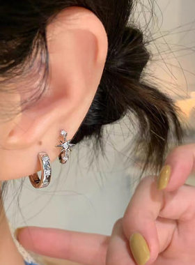 四芒星锆石耳圈小众设计高级感轻奢独特耳环女显气质银针耳饰耳钉