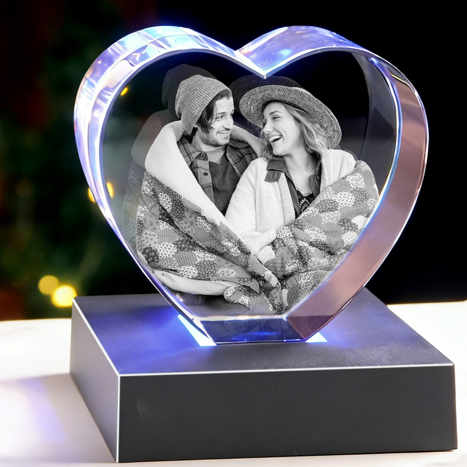 水晶内雕图片定制礼品3D送国外客户男女朋友家人情人节日周年纪念