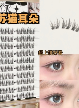 EIYI免胶水流苏猫耳朵假睫毛女自然仿真猫精灵漫画眼睫毛2025新款