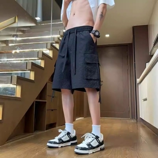 子青少年冰丝沙滩运动中裤 特大码 泡泡纱宽松五分休闲裤 男夏季 短裤