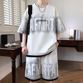 t恤短裤 夏季 一整套潮流两件套 男士 短袖 胖子大码 300斤休闲运动套装