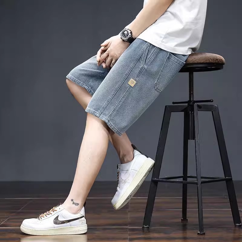 大码牛仔短裤男夏季薄款中裤美式直筒潮牌宽松裤子男士休闲五分裤