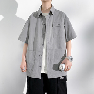 男士300斤短袖衬衫夏季冰丝薄款衬衣外套加肥大码胖子男装有领t恤