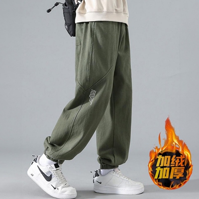 大码工装裤子男款冬季新款加绒加厚男士休闲裤宽松直筒束脚长裤子