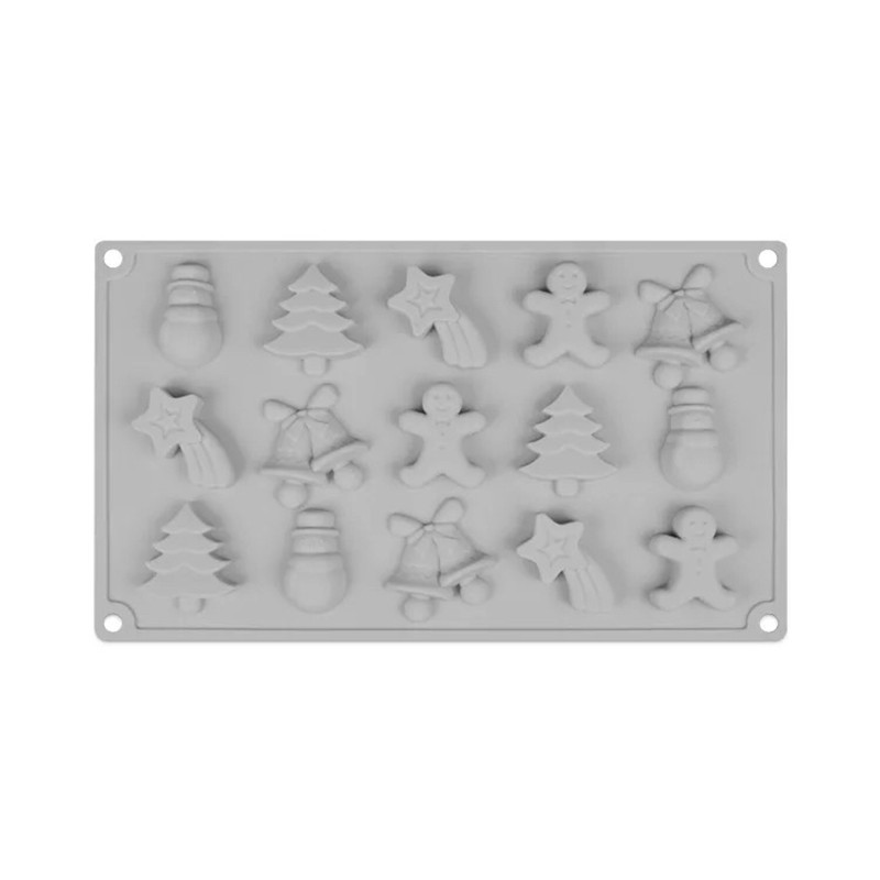 15连圣诞树铃铛雪人姜饼人巧克力糖果QQ软糖饼干蛋糕装饰硅胶模具