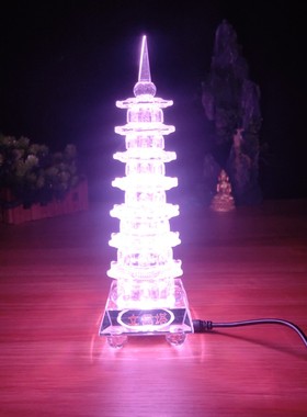 水晶文昌塔书房桌面摆件七7层9层客厅柜台摆件人造水晶工艺品发光