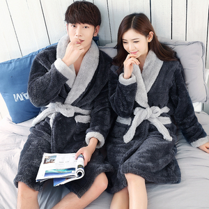 长毛绒情侣睡袍加厚法兰绒浴袍女长袖睡衣男大码珊瑚绒秋冬家居服