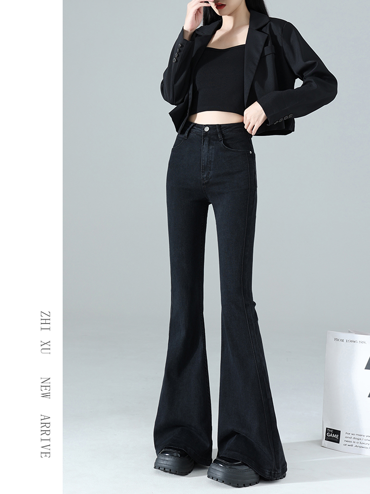 四面弹蜜桃裤丨微喇牛仔裤女2025秋季新款黑色高腰显瘦喇叭裤加绒