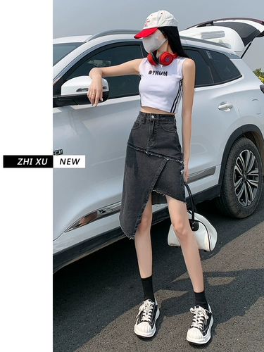 Летняя джинсовая юбка, приталенная мини-юбка, 2024 года, высокая талия, А-силуэт