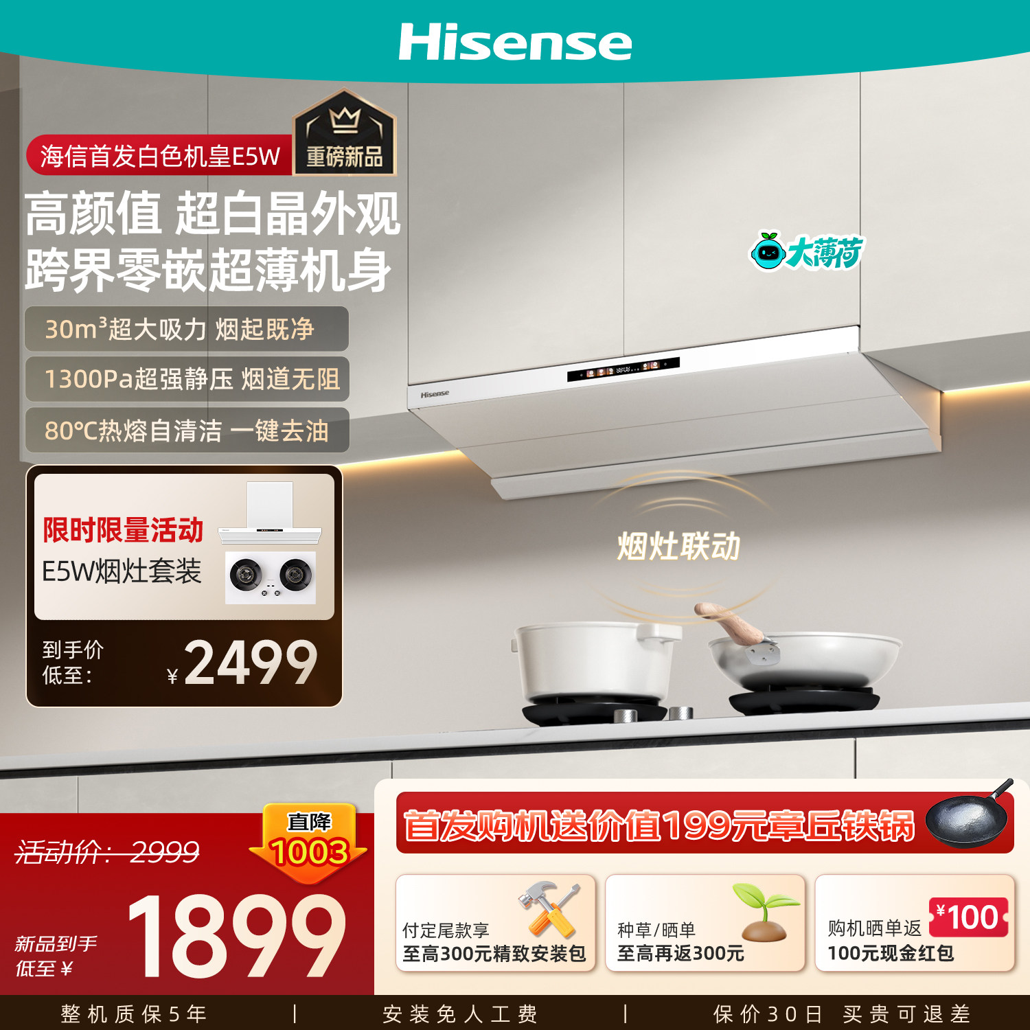 海信白色抽油烟机家用厨房吸油烟机燃气灶一套顶侧大吸力E5W套装