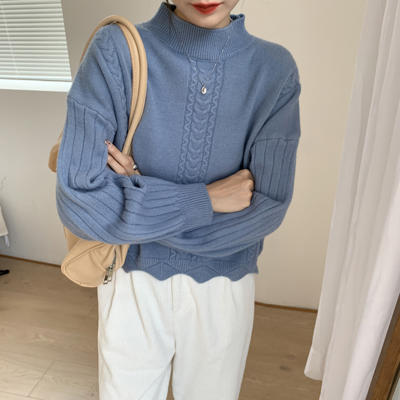 Real price soft Pullover Sweater women's loose wear half high collar sweater Long Sleeve Jacket