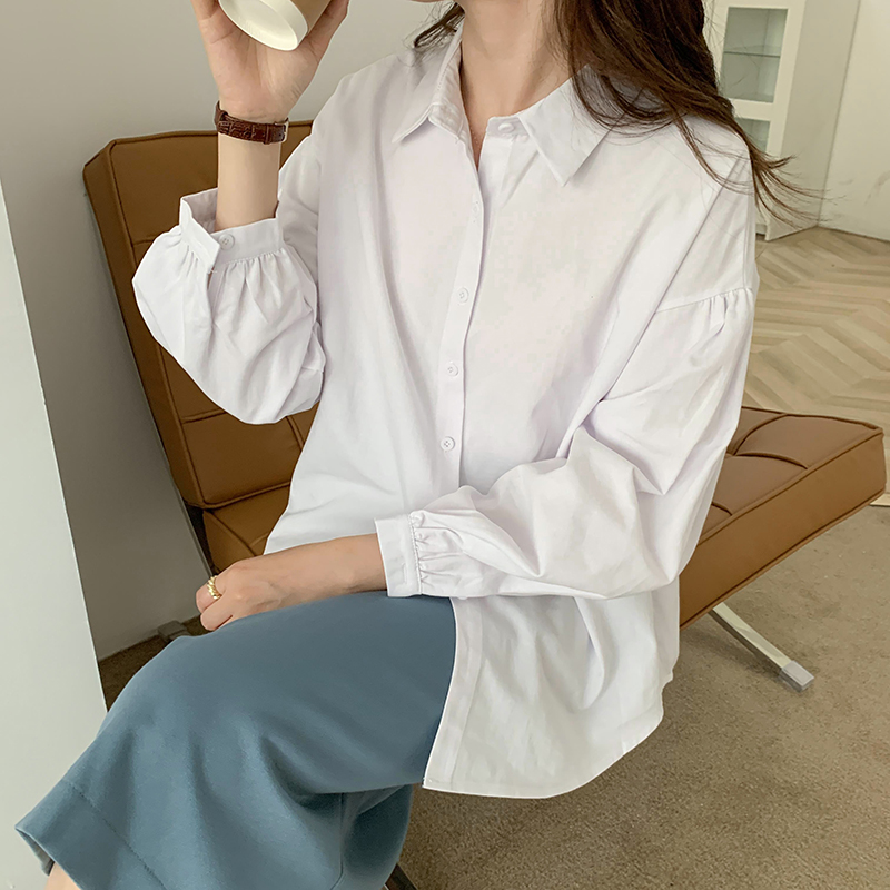 Real price white shirt spring new Korean loose thin bubble sleeve shirt top