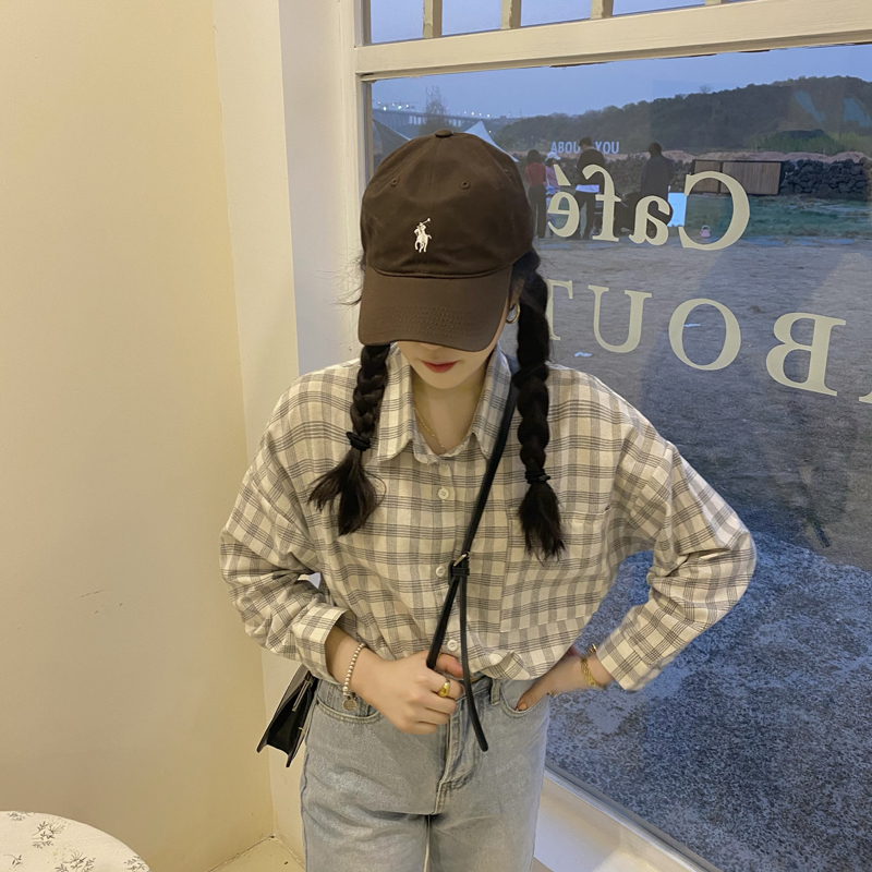 Spring new Korean versatile Long Sleeve Plaid Shirt girl student top