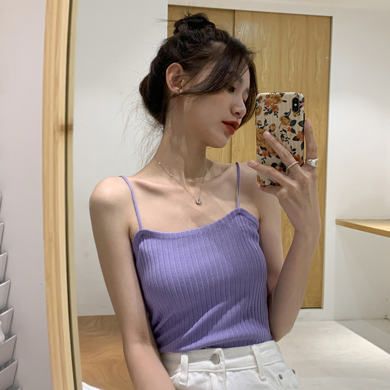 Real price sexy knitted suspender vest candy color super fire net red top