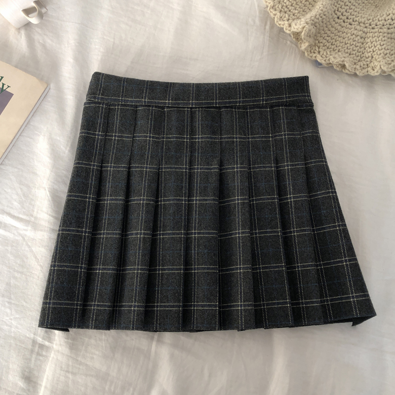 Real shot real price control 3 autumn winter new Korean high waist show thin plaid skirt A-line pleated skirt women's skirt