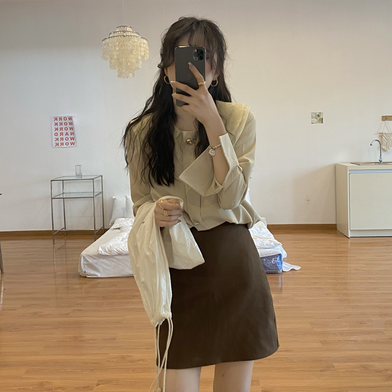 Real price spring new Korean double collar big Lapel Chiffon Long Sleeve Shirt schoolgirl