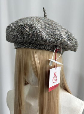 进口面料100%纯羊毛秋冬HarrisTweed贝雷帽圣诞节保暖画家帽飞碟