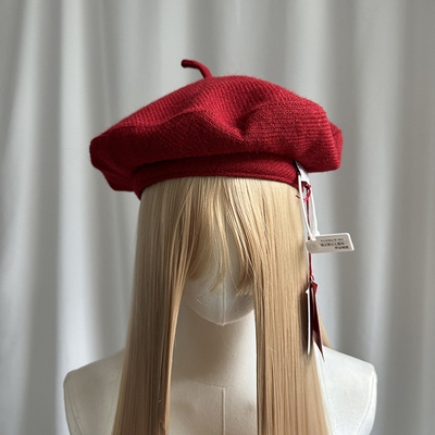 100%纯羊毛圣诞新年红贝雷帽冬HarrisTweed哈里斯粗花呢保暖百搭