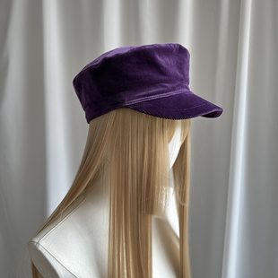 纯色灯芯绒紫色平顶帽百搭报童帽秋冬休闲百搭鸭舌帽海军风帽子女