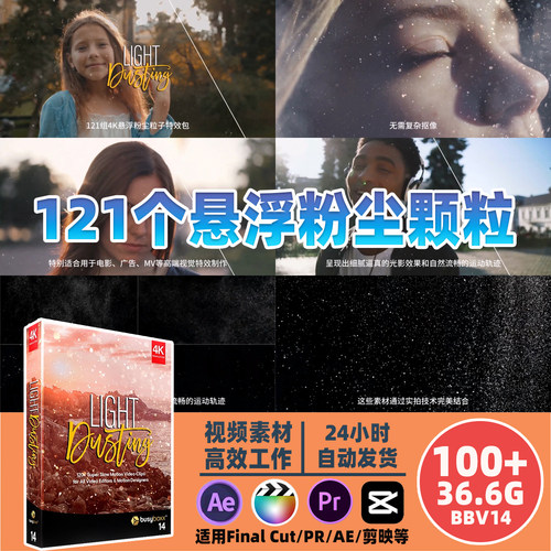 免抠粉尘粒子视频素材121组高清灰尘特效PR/AE达芬奇影视后期合成