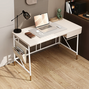 轻奢家用书桌意式极简全实木带抽屉铁艺学习办公操作台创意电脑桌