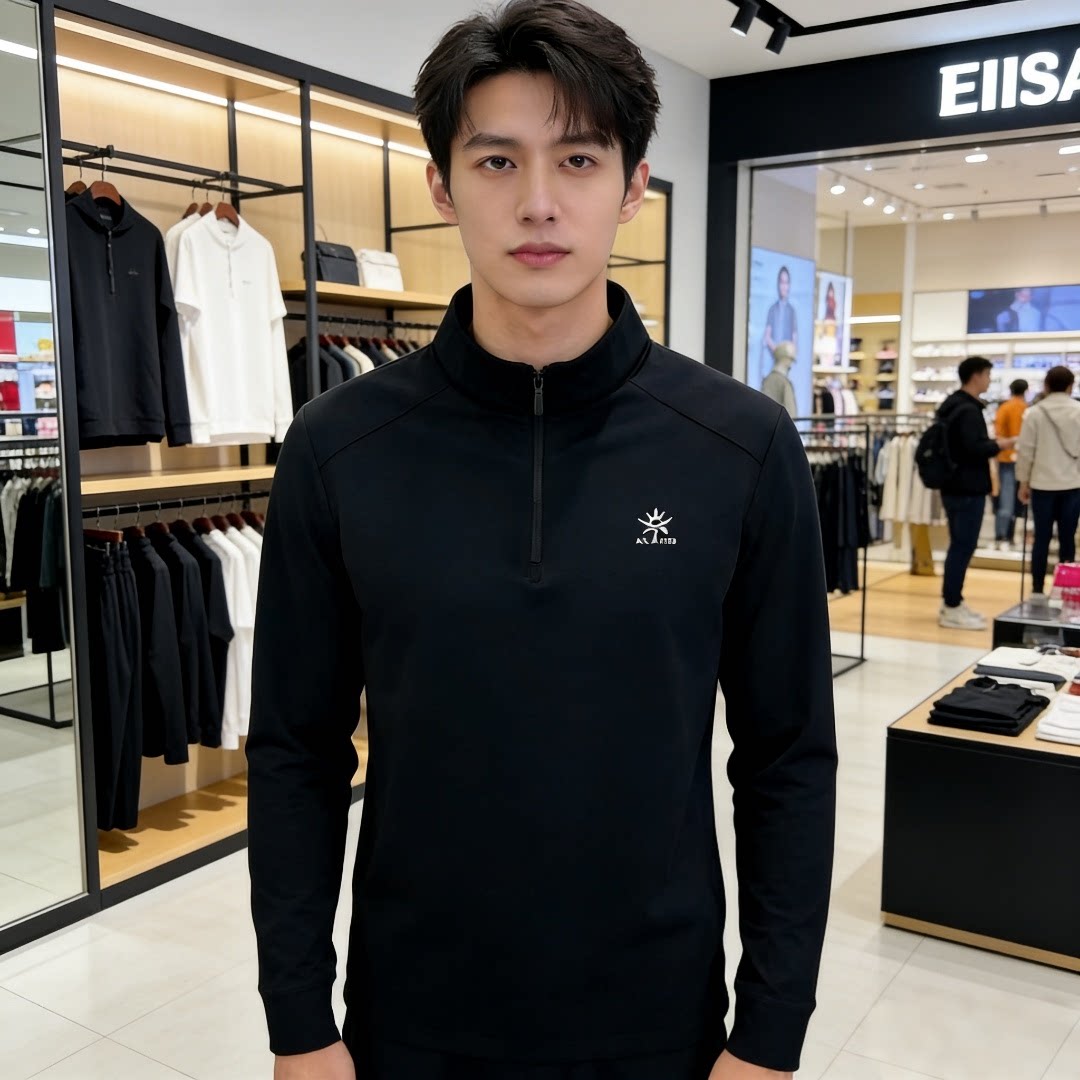 新款男士加绒立领拉链长袖T恤
