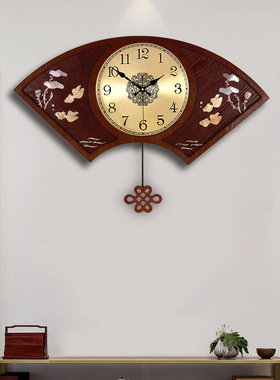 新中式挂钟客厅中国风扇形个性创意时尚石英钟表艺术装饰家用时钟